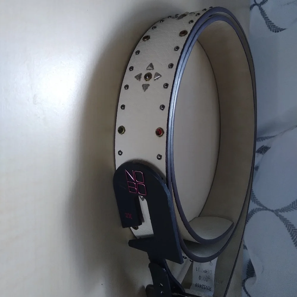 No Boundaries Faux Leather Studded Belt Beige XXL Juniors